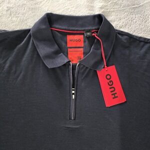 Hugo Hugo Boss Men's Dark Blue Short Sleeve 1/4 Zip Sweater Polo Shirt Size 2XL